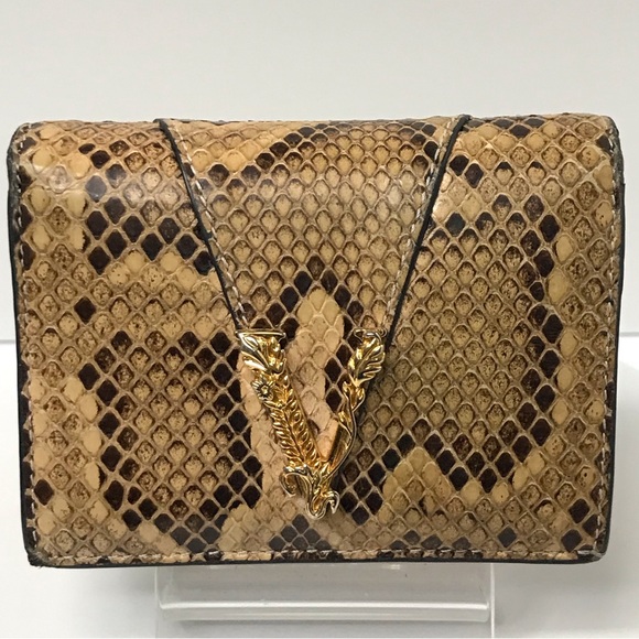 VERSACE Vertus Snakeskin Embossed Leather Bifolf Compact Wallet 😍🔥